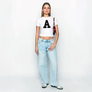 Custom Varsity Letter Baby Tee | Personalized Initial Tshirt | Clean School Spirit Shirt