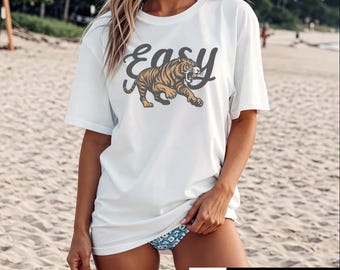 Easy Tiger Graphic Tee, Vintage Comfort Colors T-Shirt, Retro Indie Unisex Bold Tiger Top