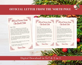 Santa Claus Letter Template, Letter from the North Pole, Christmas Note, 100% Editable Text, Santa Mail, Christmas Eve, Instant Download