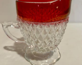 Indiana Glass Diamond Point Creamer with Red Flashing - VINTAGE