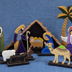 Handmade Wooden Nativity Set, 14 Piece Manger Scene, Christmas Decor