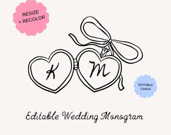 Handgetekende aangepaste bruiloft monogram, bruiloft logo illustraties, gepersonaliseerd monogram, eigenzinnig, liefde medaillon, bruiloft embleem, grillig, SVG PNG