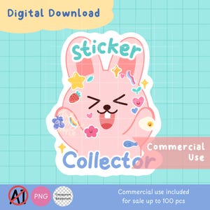 Cute kawaii printable Bunny Sticker Collector clipart, sticker commercial use, cute PNG sticker, sticker kawaii PNG