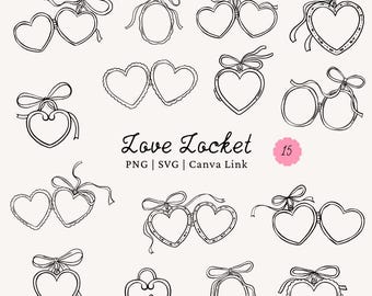 Hand Drawn Love Locket Bundle SVG PNG: Whimsical Heart Locket Illustrations for Wedding Invitation