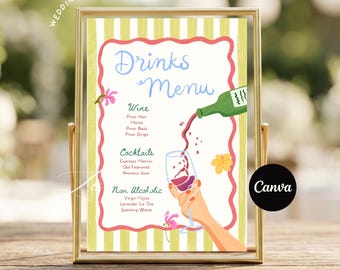 Sjabloon drankenmenu: grillige waterverftuindrankjes, bewerkbaar canvas (digitale download)