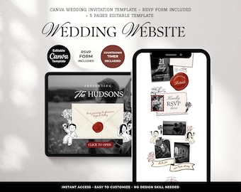 Modello di sito web per matrimoni dallo stile fantasioso: design modificabile su Canva (download digitale)