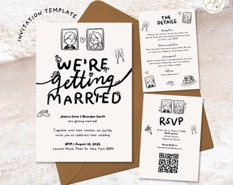 Plantilla de invitación de boda "Nos casamos": Invitación editable de Canva, descarga digital