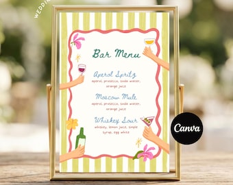Sjabloon bord barmenu: waterverfdrankmenu, grillig menu, kleurrijk Canva-sjabloon