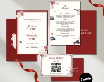 Sjabloon huwelijksuitnodiging: plakboekuitnodigingen, minimalistisch design, grillige uitnodiging digitale download Canva