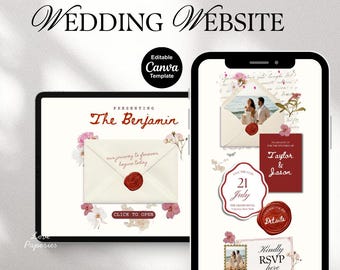 Scrapbook Hochzeit Website Template: Bearbeitbares Canva Design (Digitaler Download)