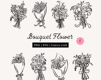 Bouquet Flowers Clipart Bundle SVG PNG: Whimsical Flower Illustrations for Wedding Invitation