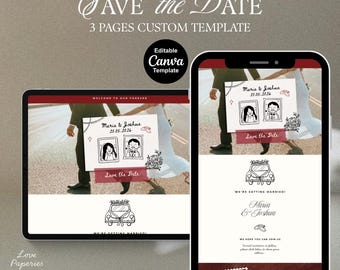 Save the Date Website Template: Hand Drawn Quirky Couple Digital Invitation