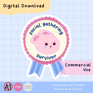 Cute kawaii printable Bunny Social Gathering Survivor clipart, sticker commercial use, cute PNG sticker, sticker kawaii PNG
