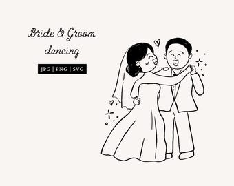 Imágenes prediseñadas de una pareja bailando en una boda, novios caprichosos dibujados a mano PNG SVG
