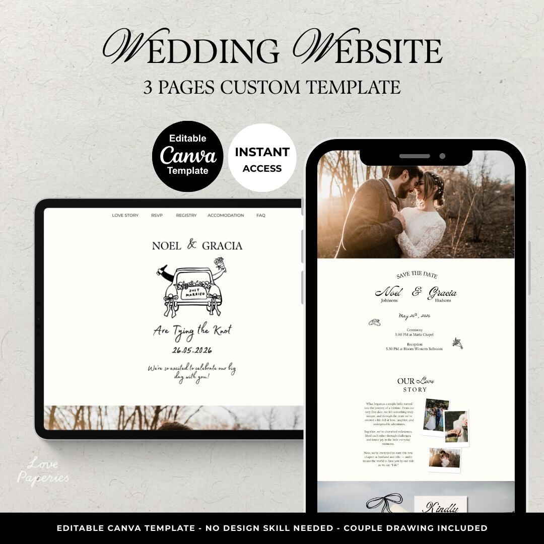 Whimsical Wedding Website Template With RSVP Editable Canva Design