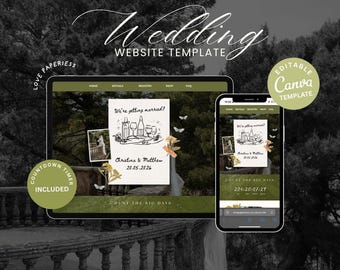 Green Elegant Wedding Website Template: Editable Canva Design (Digital Download)