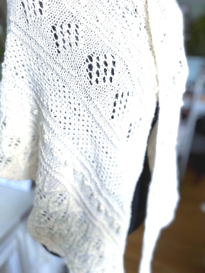 Triangular Shawl White Color Knitted by Myself From Alpaca Size 37 x