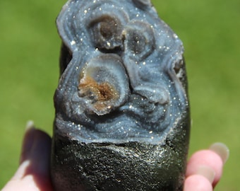 Cristal de calcedonia azul Cubase / Espécimen de calcedonia drusa de azúcar brasileña