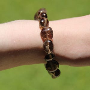 AAA Smokey Quartz Crystal Chip Bracelet | Stretchy Gemstone Jewelry with Rainbows
