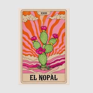 Retro Loteria Poster &#39;El Nopal&#39;, Prickly Pear Cactus Illustration