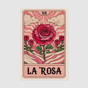 Retro Loteria Poster &#39;La Rosa&#39;, Rose Illustration