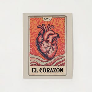 Plakat retro loterii „El Corazón”, ilustracja serca