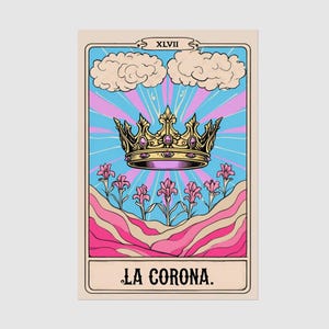 Retro Loteria Poster &#39;La Corona&#39;, Crown Illustration