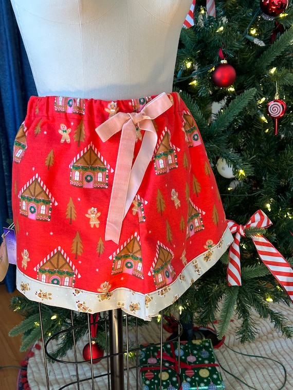 Red Gingerbread Cozy Flannel Sleep Pajama Lounge Shorts with Bow