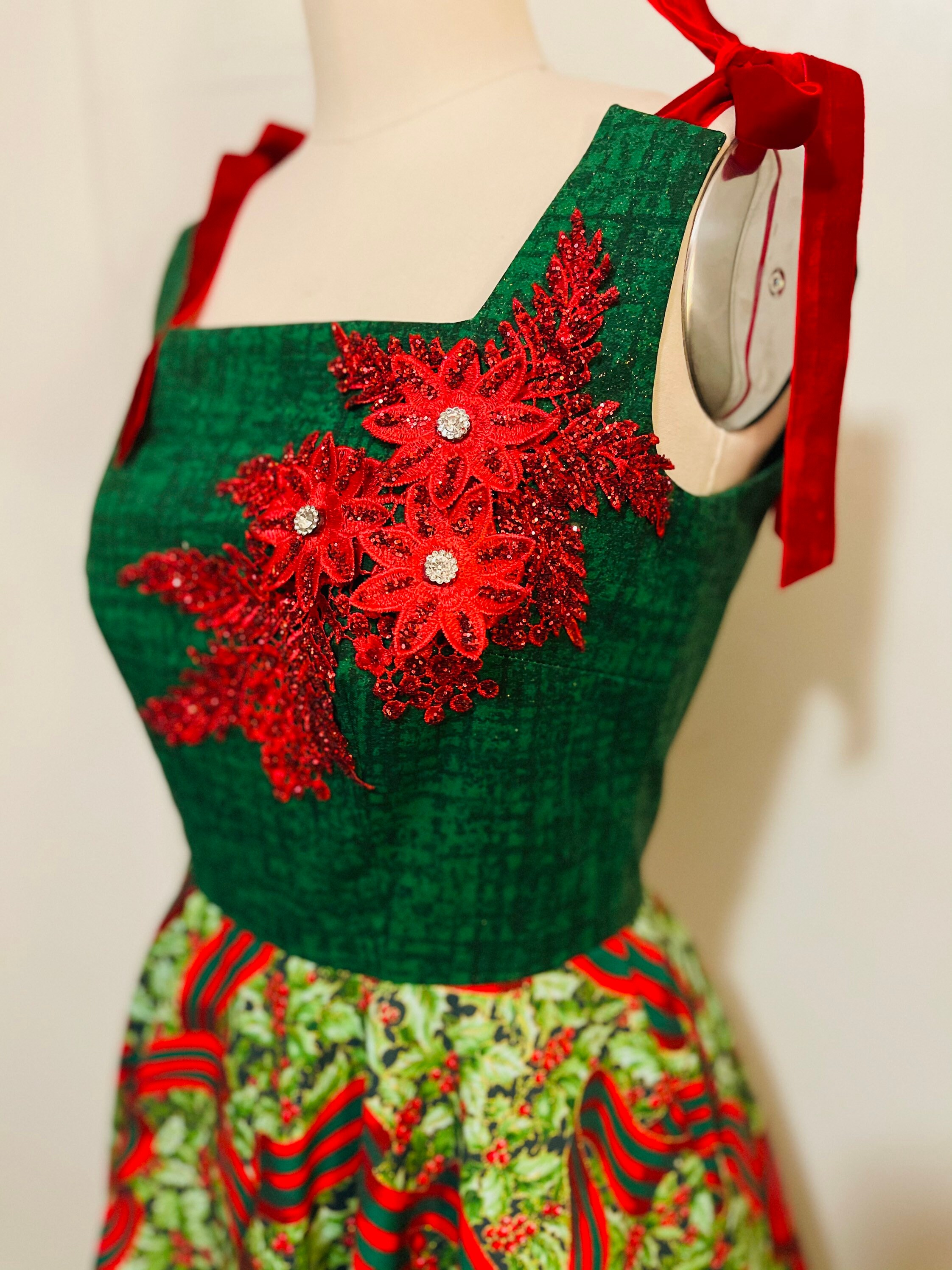 Pinup Vintage Inspired Christmas Glamour Dress With Jeweled Appliqu - Etsy