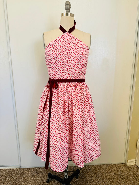 Vintage Inspired Halter Fit and Flare Heart Valentines Day Dress