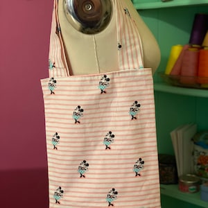 Vintage Minnie Cute Tote Bag in Pink Stripe