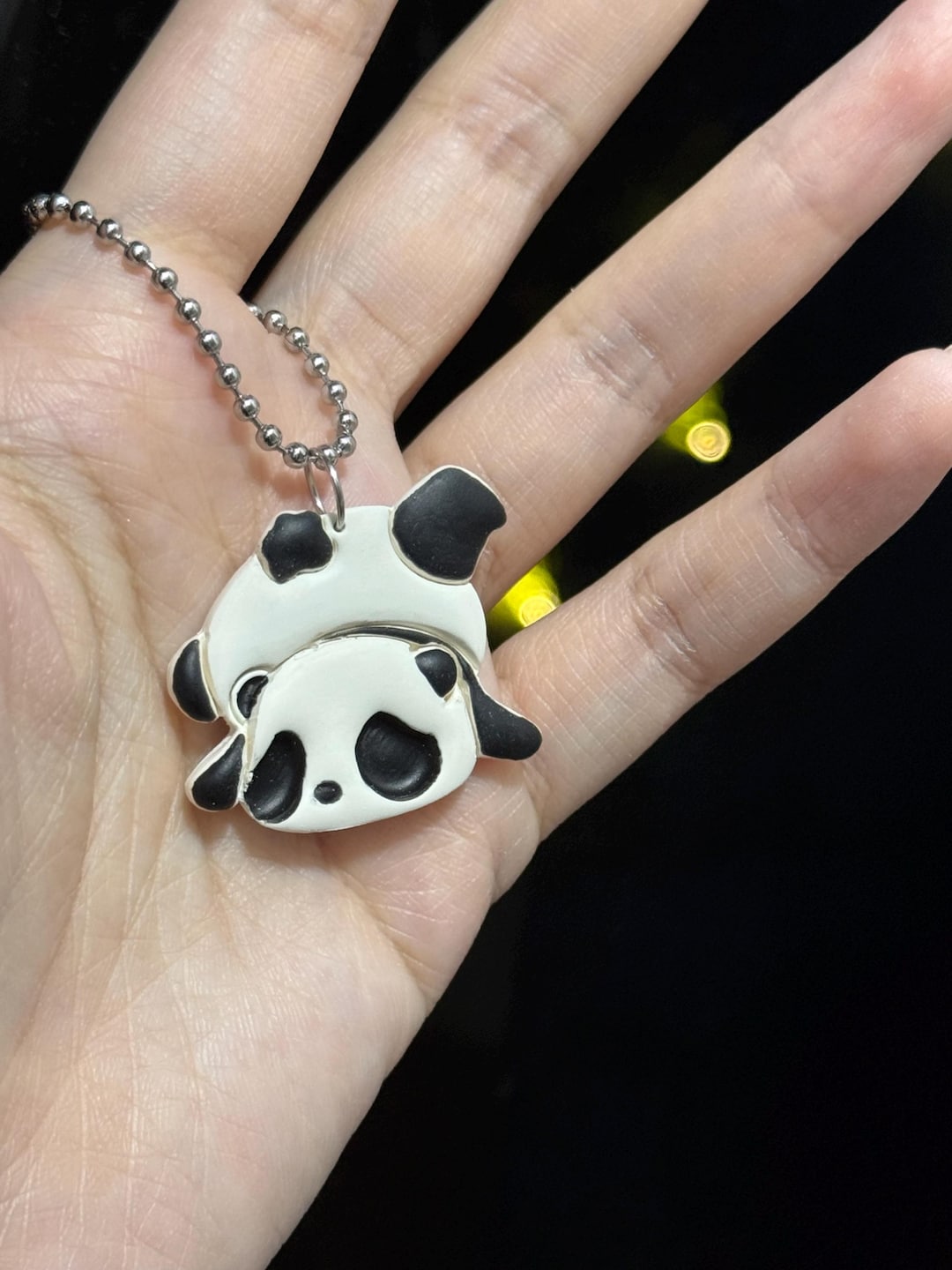 Handmade Panda Lovers Polymer Clay Keychains, Unique Textured