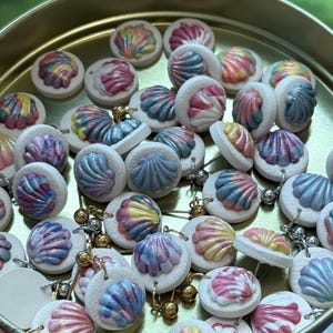Handmade Seashell Polymer Clay Earrings, Beach Jewelry, Ocean-Inspired Shimmery Marble Minimalist Studs, Summer Coastal Vacation Accessories