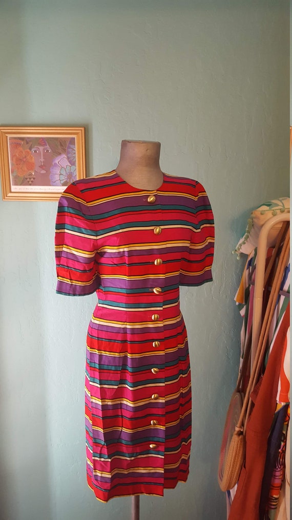 Small Vintage Kate Warner rainbow stripped dress - image 8