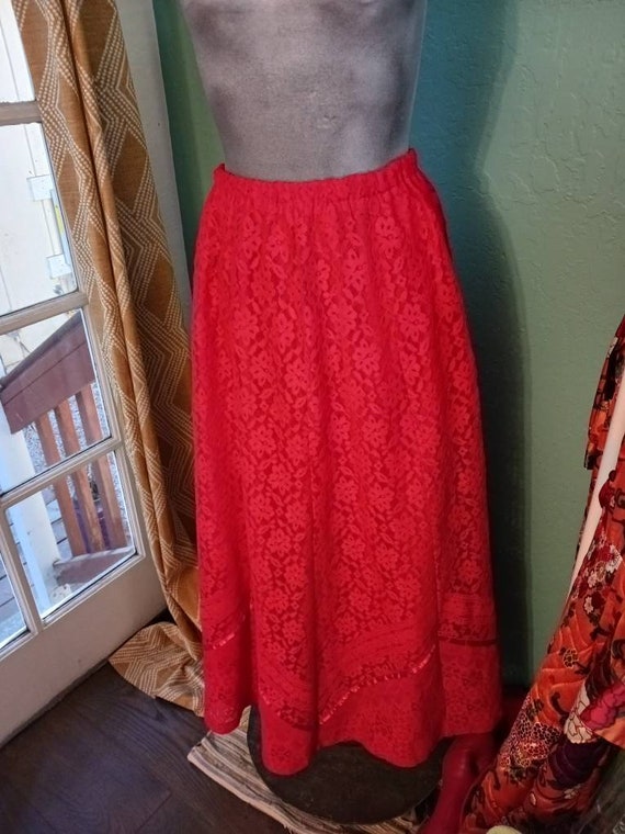 XL 1970's vintage red lace skirt - image 4