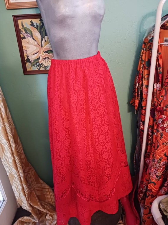 XL 1970's vintage red lace skirt - image 1