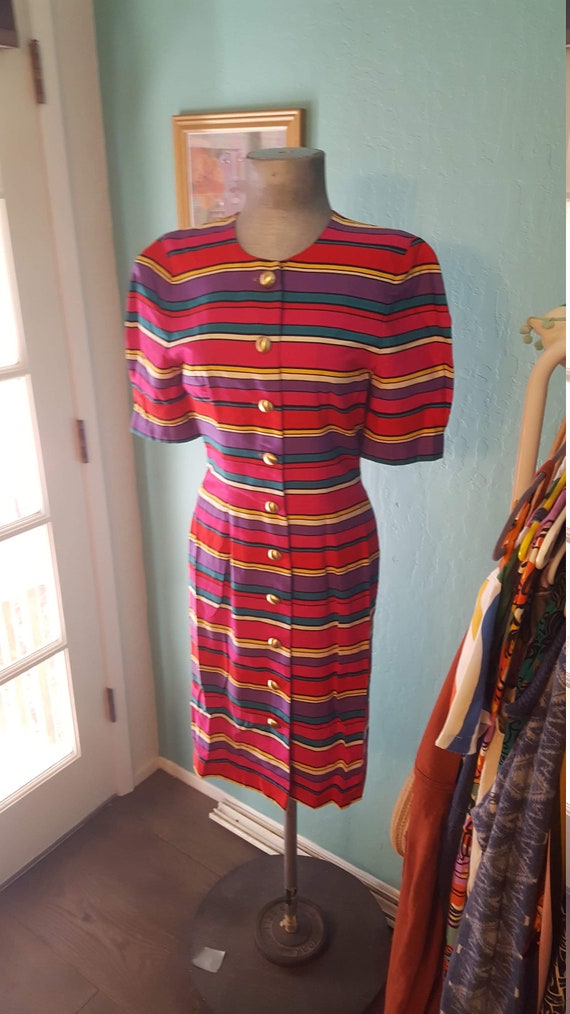 Small Vintage Kate Warner rainbow stripped dress - image 1