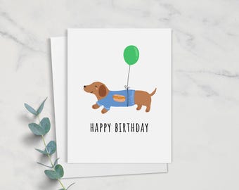 Dachshund Birthday Card | Wiener Dog, Hot Dog Sweater | A2 Handmade