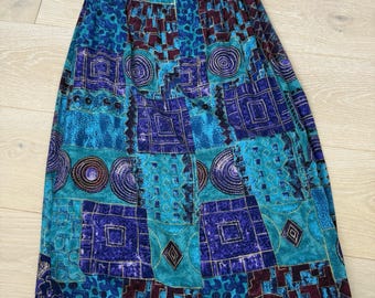 Vintage 80s 90s Women Med Geometric Abstract A-Line Skirt Elastic Waist 29"