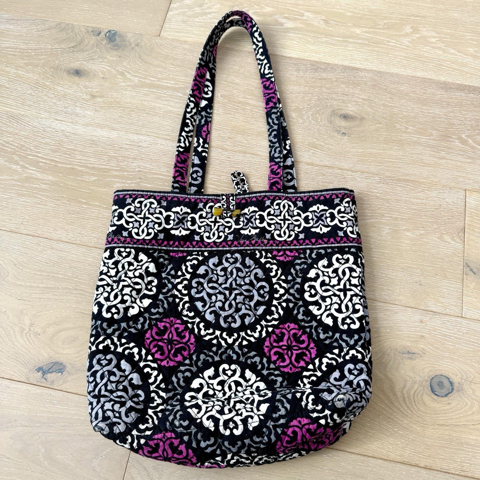 Vera Bradley Canterberry Magenta Women\'s Black Pink Floral Back Pack SKU 6091 Retired Vera Bradley Holiday Tote Canterberry Magenta (door  main image 3