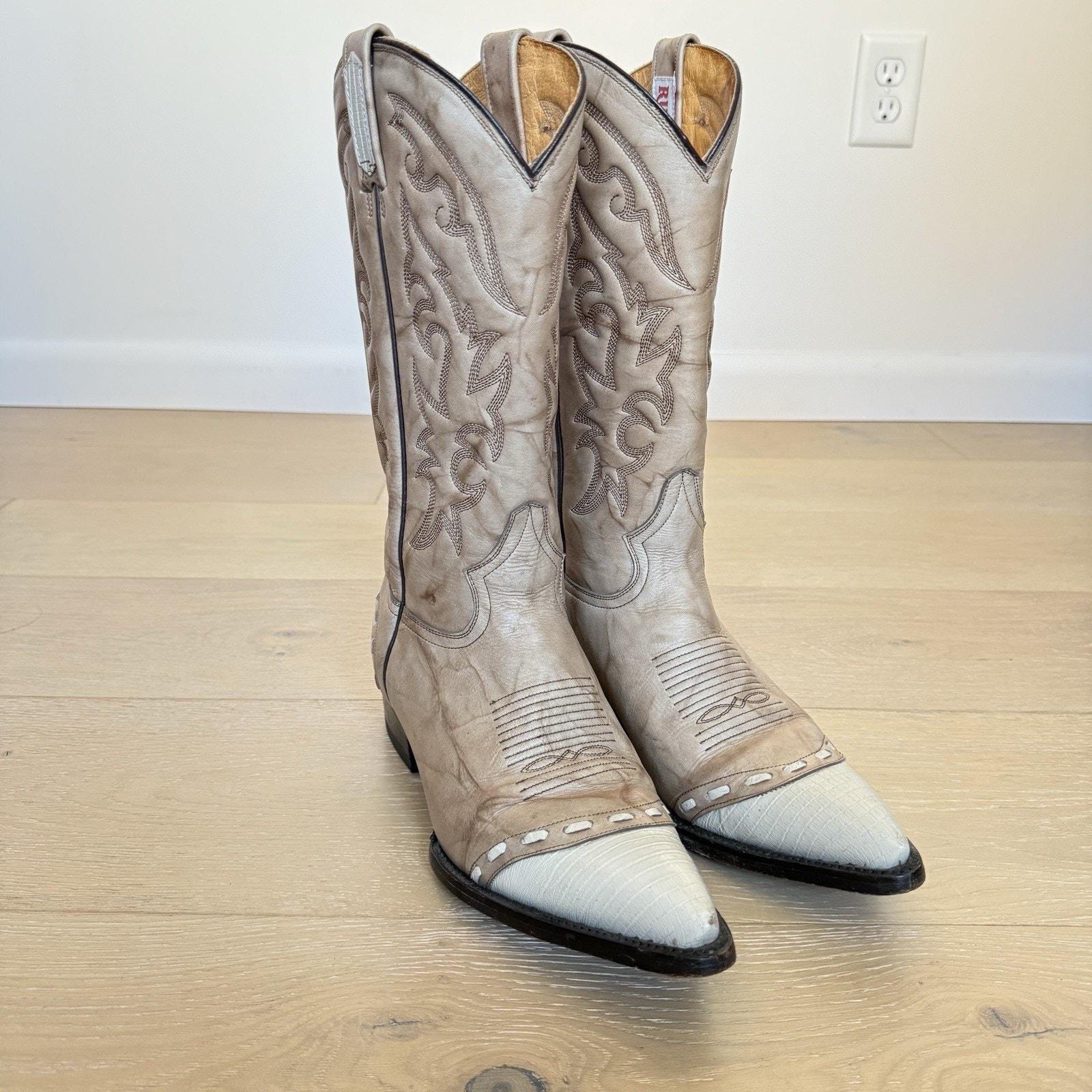 Bottes De Cowboy RUDEL Cuir Noir Brodé - Taille 8.5/9, Largeur EE, Occasion