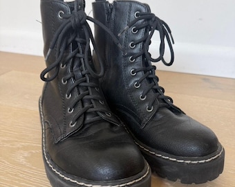 Y2K Grunge Black Chunky Platform Combat Boots Lace-Up Lug Sole Sz 9