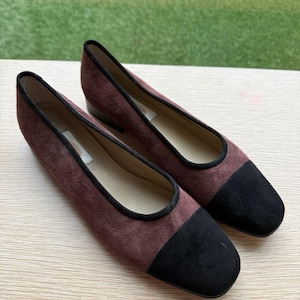 Talbots Flats 8.5 N Suede Brown And Black Leather Square Toe Ballet Shoes