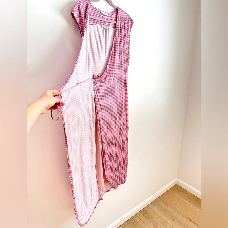 Urban outfitters pink and purple gingham cross over sleeveless wrap dress sz Lg afbeelding 6
