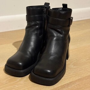 vtg 90s HARLEY DAVIDSON chunky platform boots square toe leather block heel 8.5