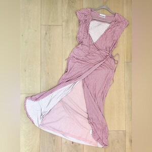 Urban outfitters pink and purple gingham cross over sleeveless wrap dress sz Lg afbeelding 4