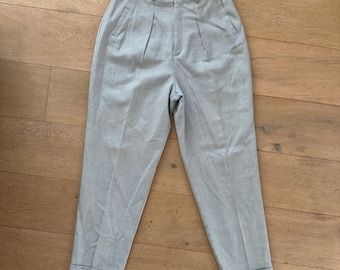 Vintage 80s Cambridge Spirit Houndstooth Wool Pleated Trousers Blue White Plaid Size 12