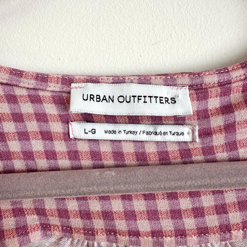 Urban outfitters pink and purple gingham cross over sleeveless wrap dress sz Lg afbeelding 7