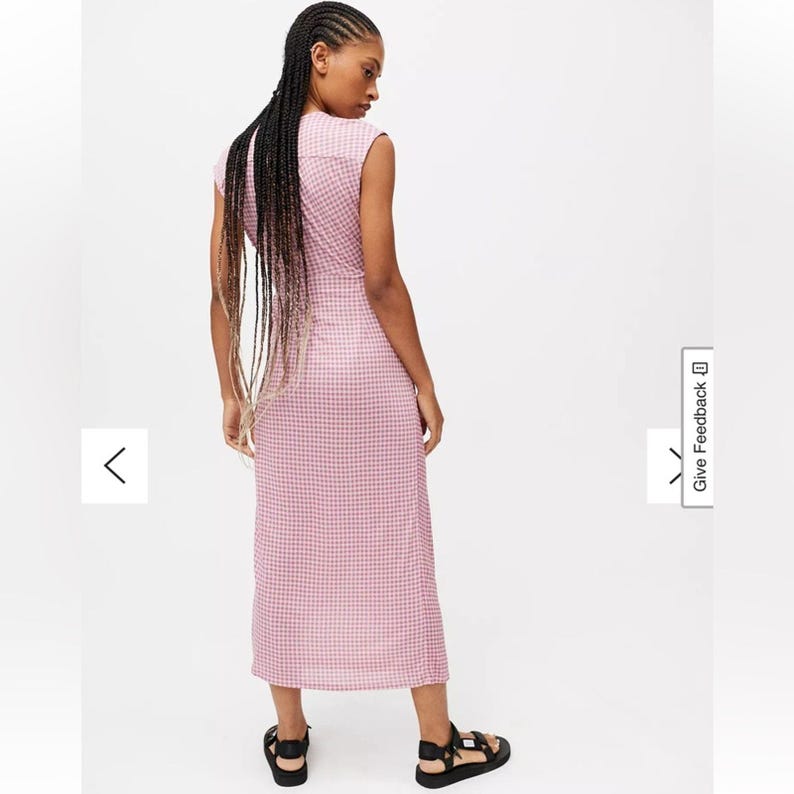 Urban outfitters pink and purple gingham cross over sleeveless wrap dress sz Lg afbeelding 3