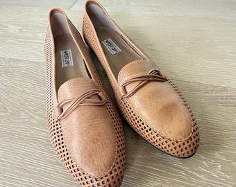 Vintage West 31st Natural Woven Leather Loafer Made In Brazil Classic Tan 8.5